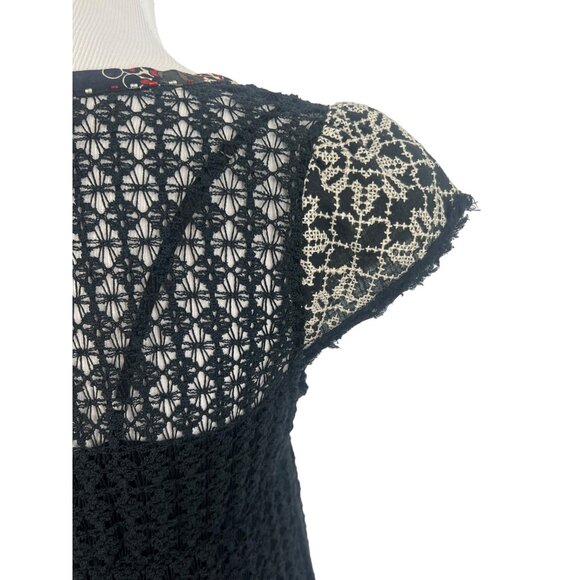 Vintage Free People Black Crochet Drop Waist Boho Whimsygoth Mini Dress 90s Y2K - Picture 7 of 16